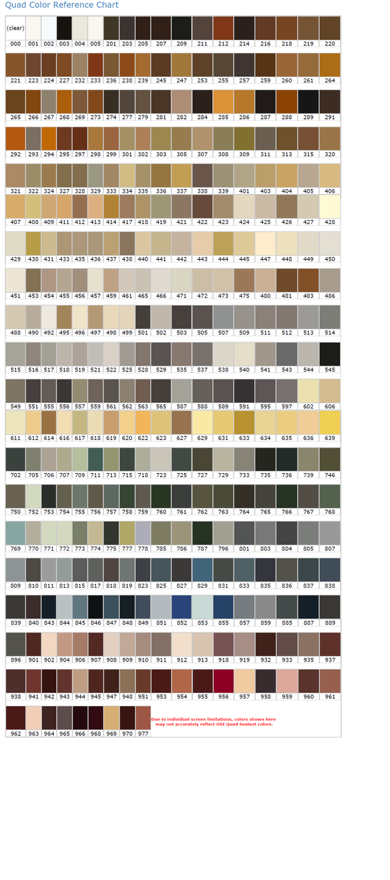 Quad Sealant Color Chart