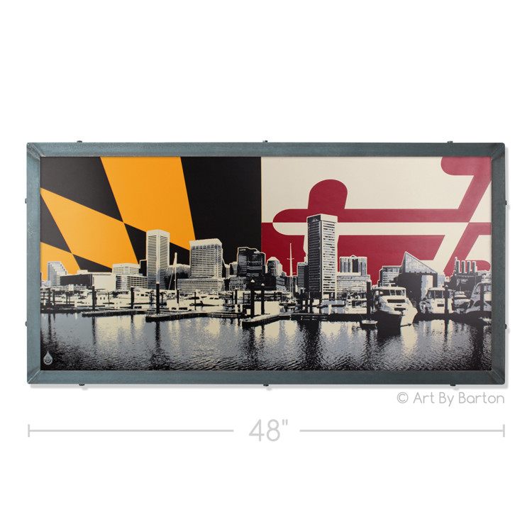 Baltimore Skyline with Maryland Flag Silk Screen Artwork