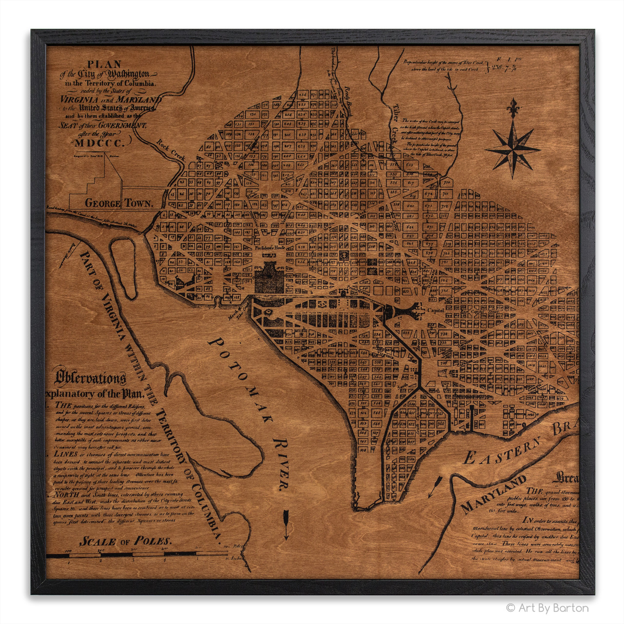 Washington, D.C. land and road map. 16in good by 20in made from layered Baltic Birch.