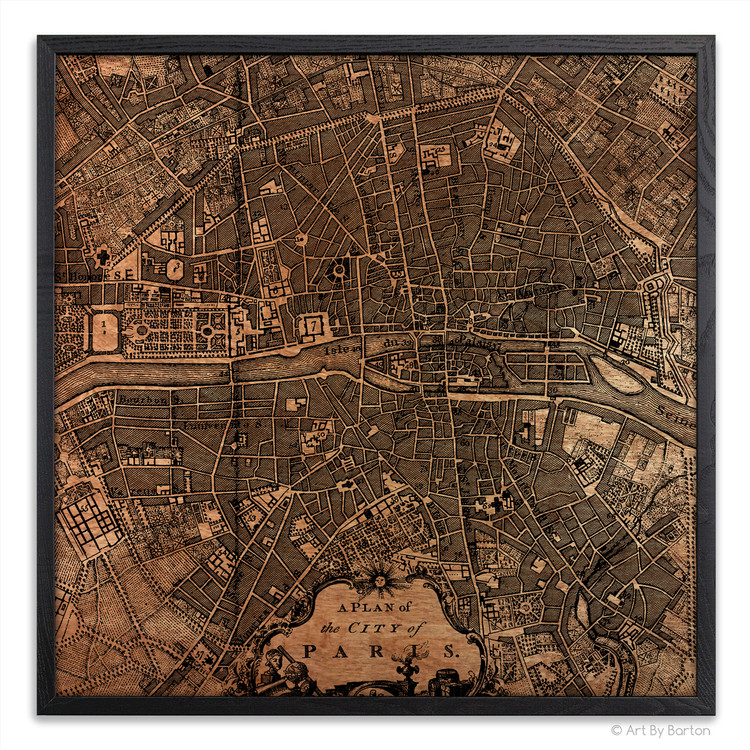Paris Map - Silkscreen Print on Wood