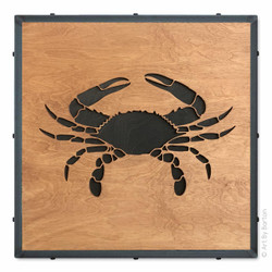Crab Relief Wood Carving, Brown/Black