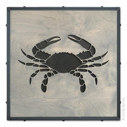 Crab Relief Wood Carving, Grey/Black