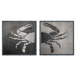 Crab Relief Wood Carving, Grey Diptych