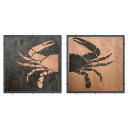 Crab Relief Wood Carving, Brown Diptych