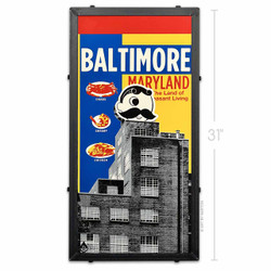 Natty Boh tower with Baltimore background