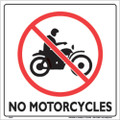 WHITE PLASTIC SIGN 12" - NO MOTORCYCLES (321 NMC WP)