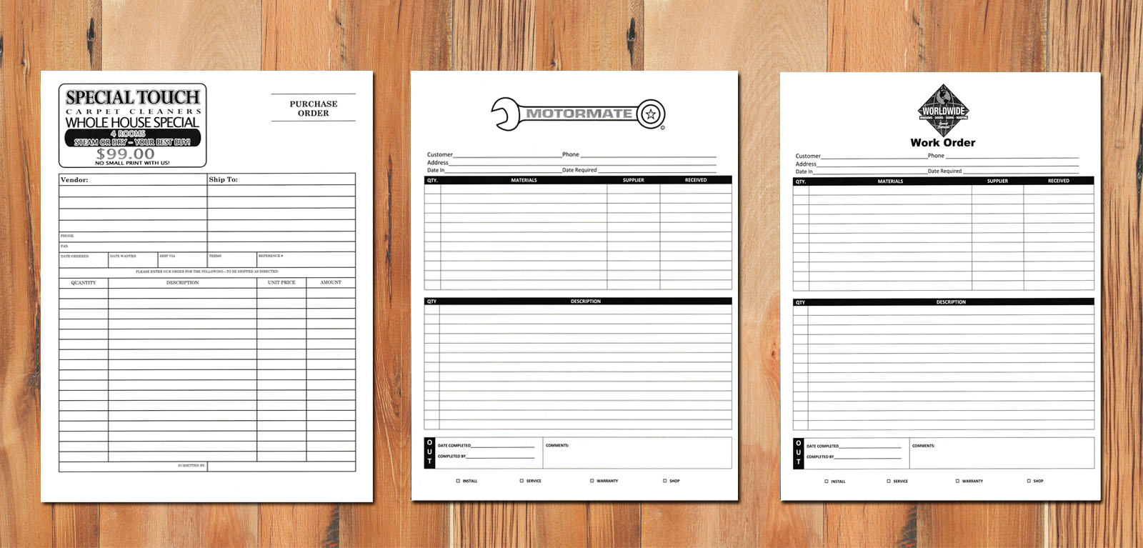 Invoices 500 Custom Business Forms 3 Part Carbonless 8.5 x 11 Work Orders 