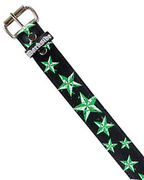 Black With Green Star Splat Printed Belt