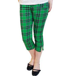 Green Tartan Capris Jeans Womens