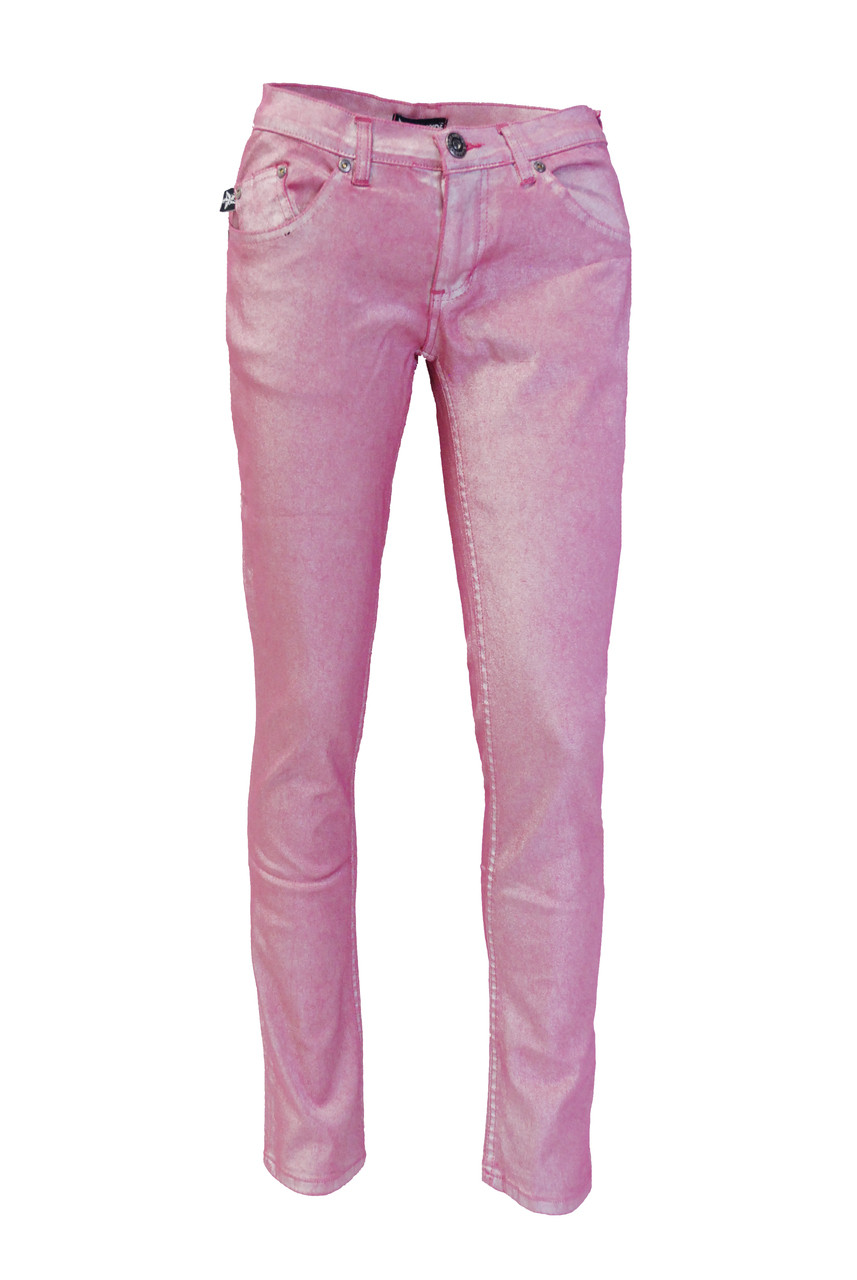 Pink Metallic Low Rise Skinny Jeans