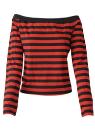 Red And Black Stripe Boat Neck Top