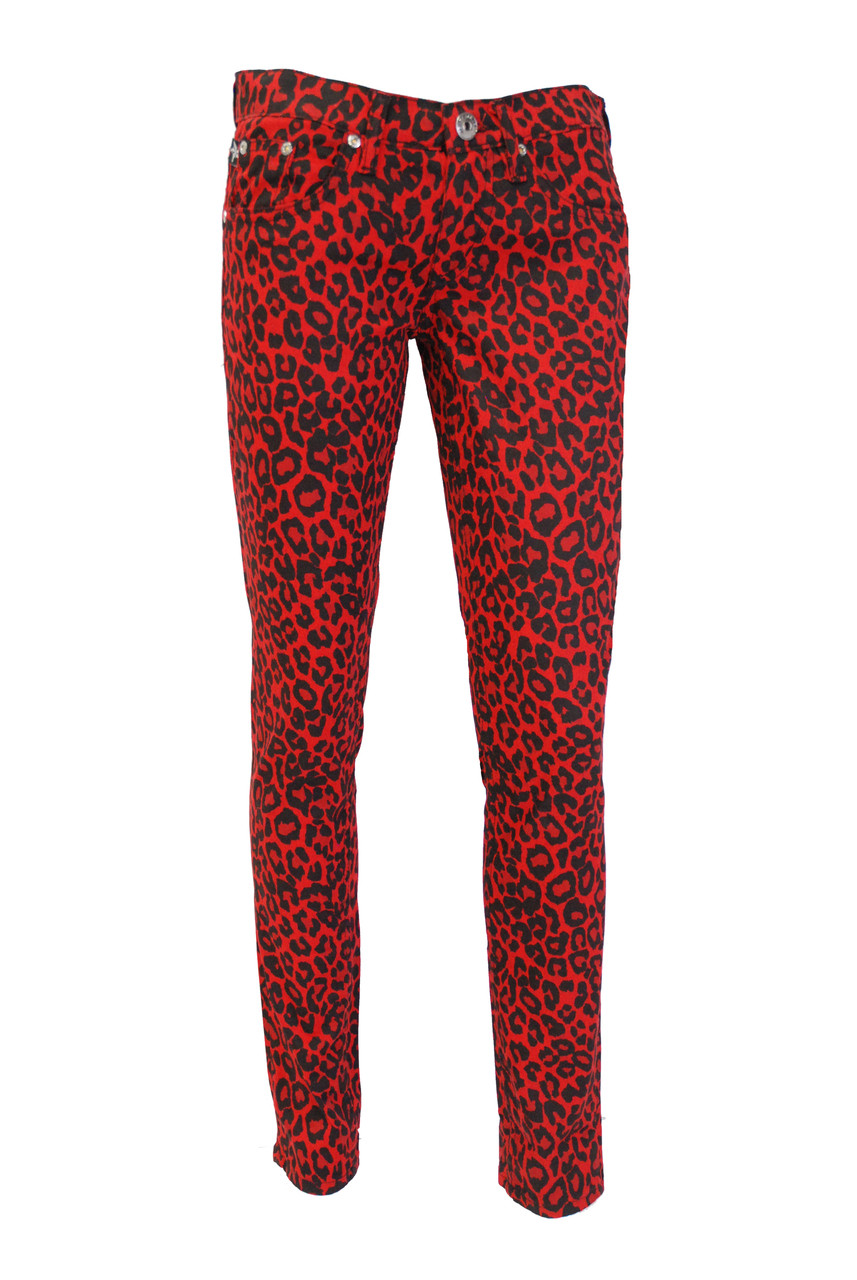 red animal print jeans