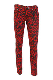Red Leopard Small Print Low Rise Skinny Jeans