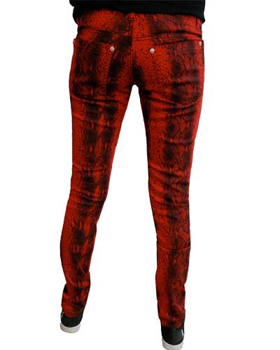 Red Snakeskin Low Rise Skinny Jeans
