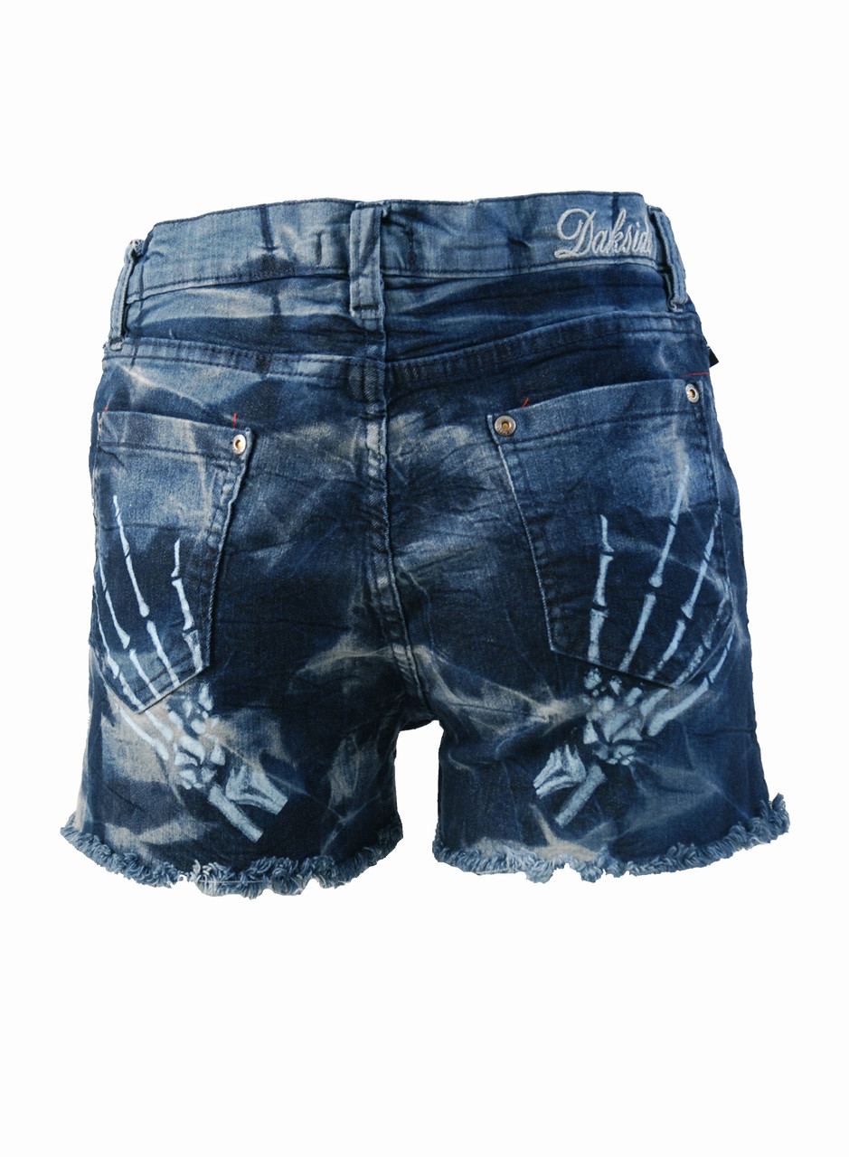 Skeleton Hands Bleach Wash Hot Pants