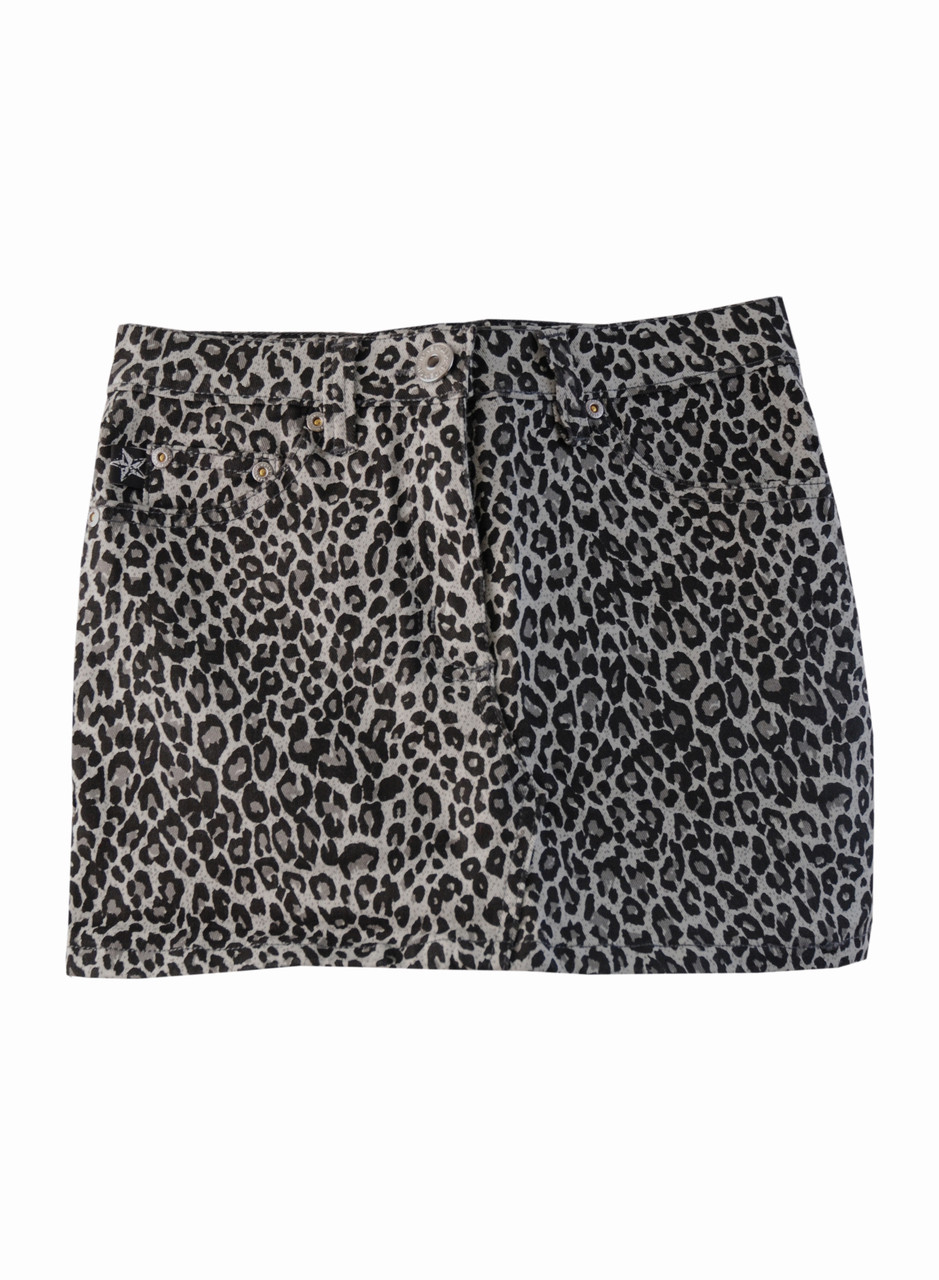 Grey Leopard Denim Mini Skirt