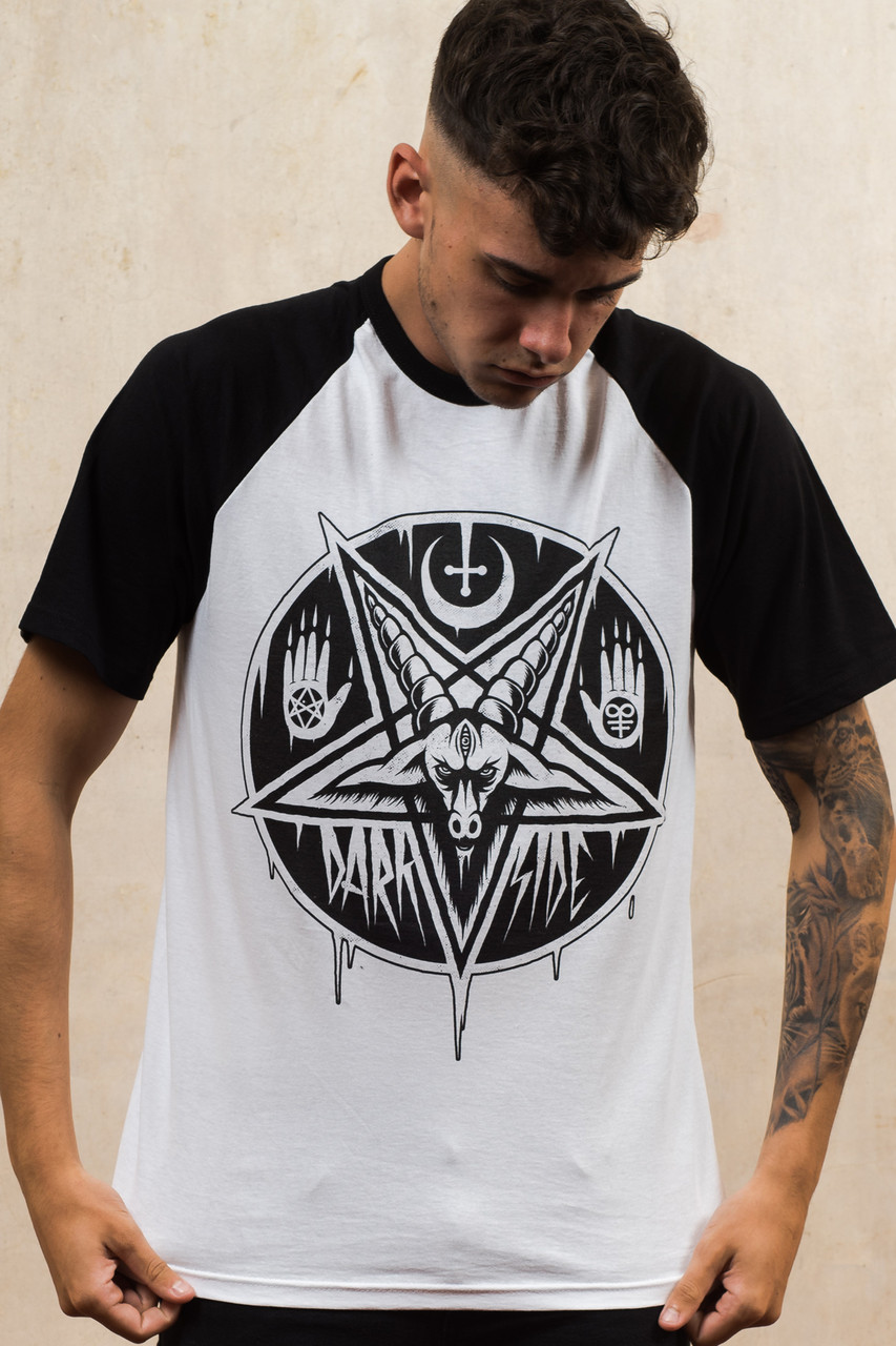 Darkside Mens Baseball T-Shirt PENTAGRAM BAPHOMET