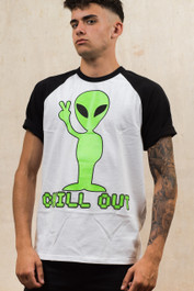 Alien Chill Out Mens Baseball T-Shirt