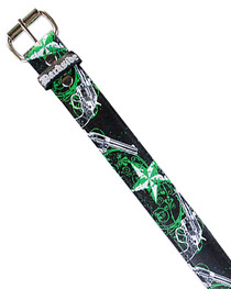 Black With Green Star And Gun Printed Belt