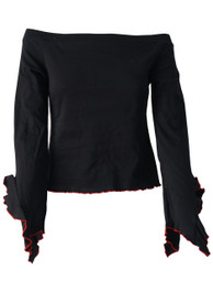 Black With Red Trim Boatneck Top With Angel Arms