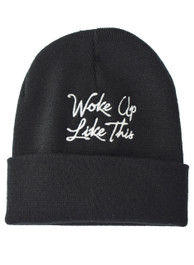 Woke Up Like This Embroidered Slogan Beanie Hat (C)