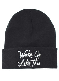 Woke Up Like This Embroidered Slogan Beanie Hat