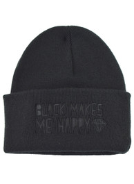 Black Makes Me Happy Embroidered Beanie Hat