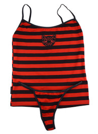 Hiss Off Black and Red Stripey Embroidered Thong Set 