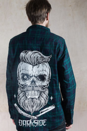 Bearded Skull Blue and Green Checked Flannel Shirt 