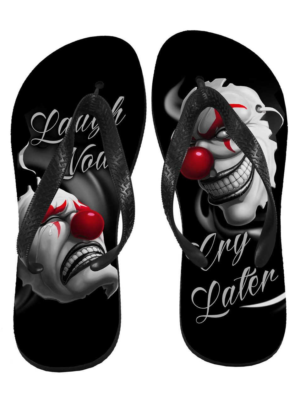 Laugh Now Cry Later Clowns Genuine Darkside Flip Flops