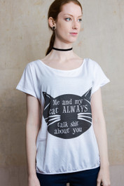 Me And My Cat Talk S  t About You White Orchid Top