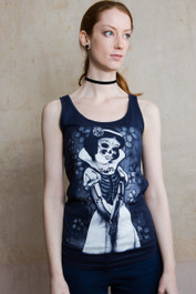 Snow White Skeleton Womens Navy Blue Cotton Vest