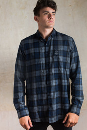 F ck You Skull Embroidered Checked Shirt Blue-Grey