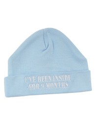 Been Inside Newborn Baby Beanie Hat Blue With White Embroidery