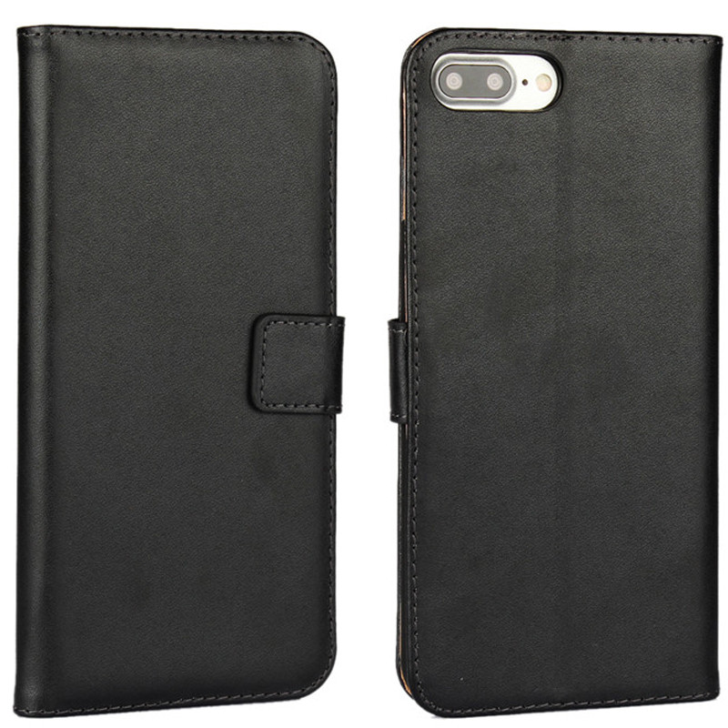 Black Genuine Leather Wallet Case for Apple iPhone 7 Plus New Case