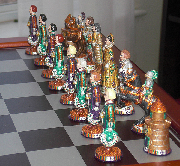 The Three Musketeers Chess set painted by J. Lubinski