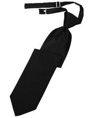 Black Solid Satin Long Tie