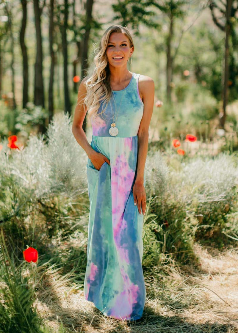 watercolor maxi dress