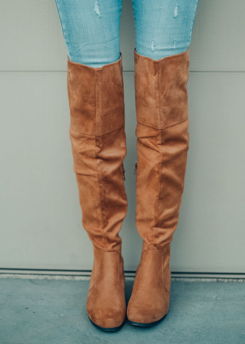 tan knee length boots