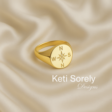 Engraved Unisex Compass Signet Ring - Choose Metal