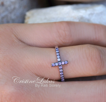 Small Sideways Cross ring With your Birthstones - Choose Your Metal
