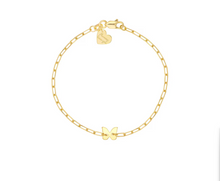 14K Solid Yellow Gold Mini Butterfly Bracelet For Girl with Paperclip Chain  - "Mommy Loves You" Heart Message Charm.