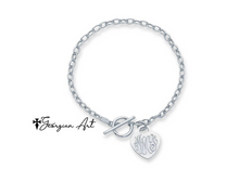 14K White Gold Heart Monogram Bracelet with Toggle Clasp