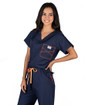 Limited Edition Shelby Scrub Tops - Navy with Neon Orange Stitching - Image Variant_1