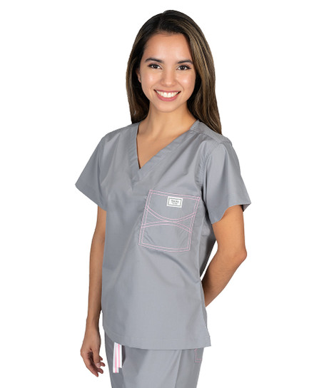 Limited Edition Shelby Scrub Tops - Slate Grey with Light Pink Stitching