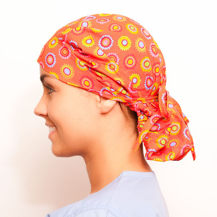 Fold Up Scrub Hat Orange with Colorful Dots Adjustable