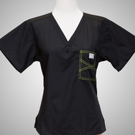 XS Black Shelby Scrub Tops with Colored Stitching