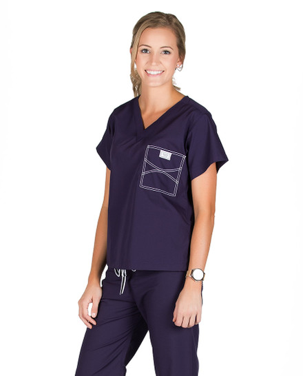 Large Long Eggplant Classic Shelby Scrub Top - 3" Added Length