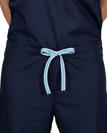 Limited Edition Shelby Scrub Pants - Navy with Ceil Blue Stitching and Ceil Blue/White Tie