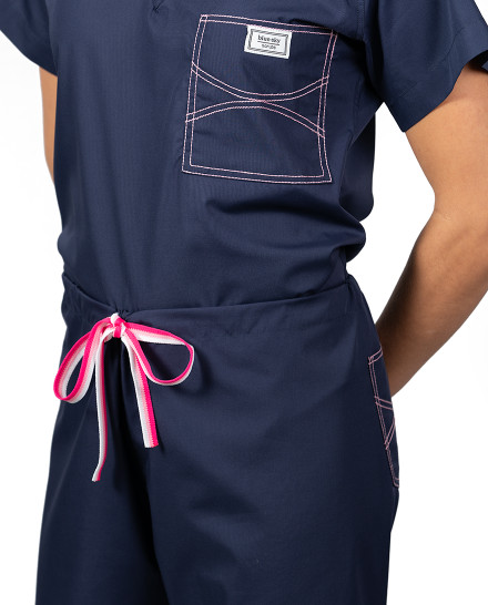 Limited Edition Shelby Scrub Pants - Navy with Light Pink Stitching and Pink Ombre Tie